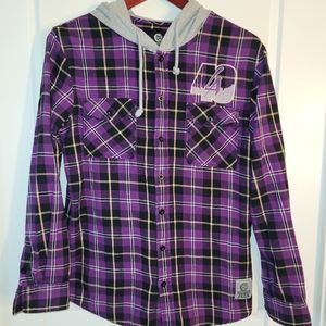 Plad Button-up Hoodie Sweater Shirt Large